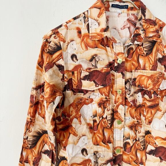 Rare Vintage 90s Anthropologie Wild Horse Blouse Western Cowgirl Shirt S - Picture 2 of 9